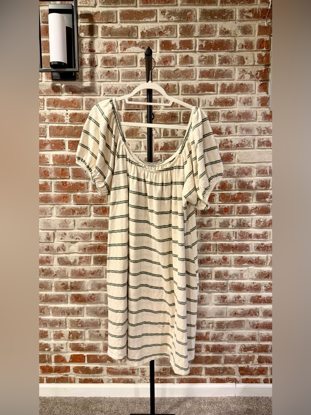American Eagle Outfitters Cream and Green Striped Midi Dress